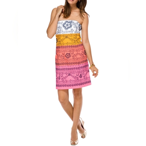 Lilly Pulitzer Dress Bird Is The Word Pink Embroidered Strapless Mini Size 2